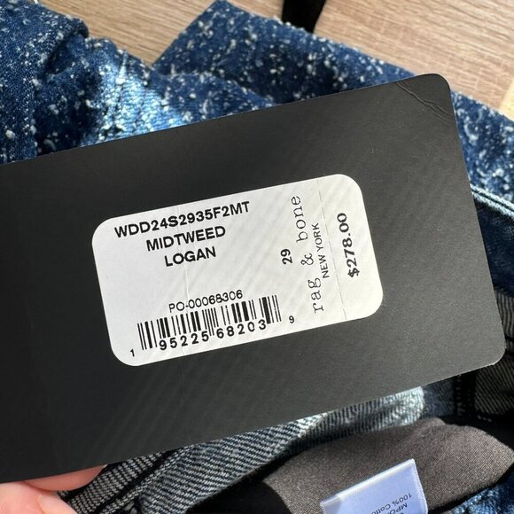 NWT Rag & Bone Logan Wide Leg Mid Rise Jeans Indigo Tweed Blue - Picture 4 of 13